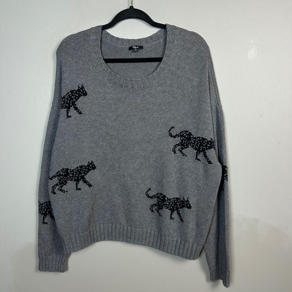 Rails pullover sweater women's XL Perci Gray Cat Graphic Print Cotton Cashmere